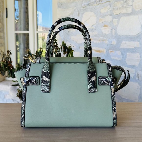 Michael Kors Carmen Medium Flap Satchel/ BLFLD Wallet MK Logo Light Sage NWT - Picture 3 of 11